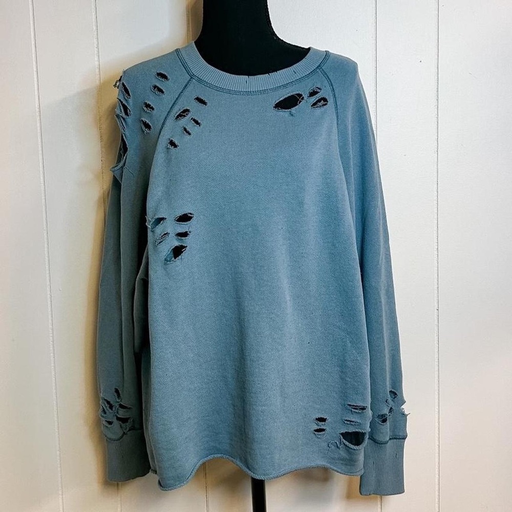 Aerie Women's Distressed Blue Sweatshirt size medium